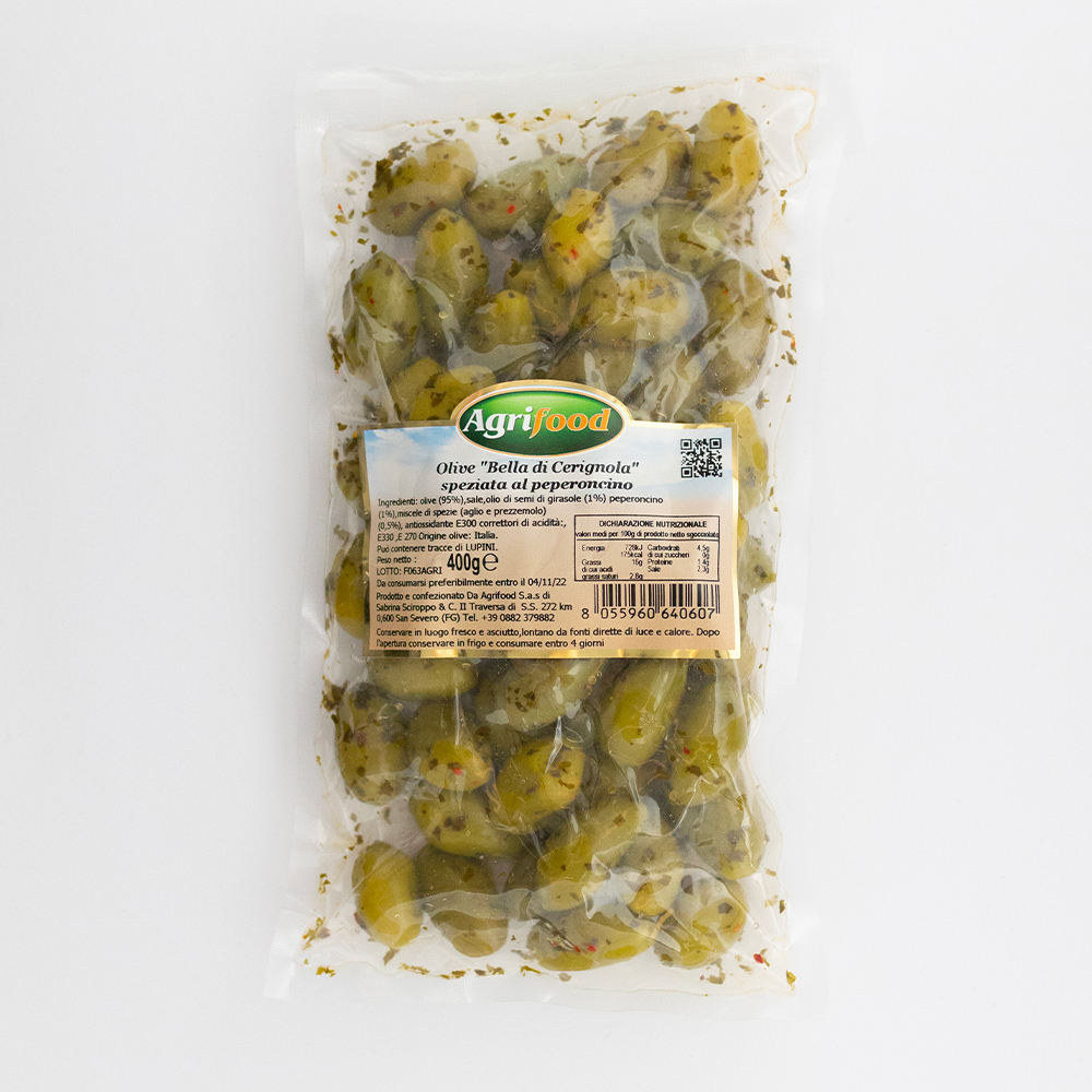Olive "Bella di Cerignola" speziate al peperoncino